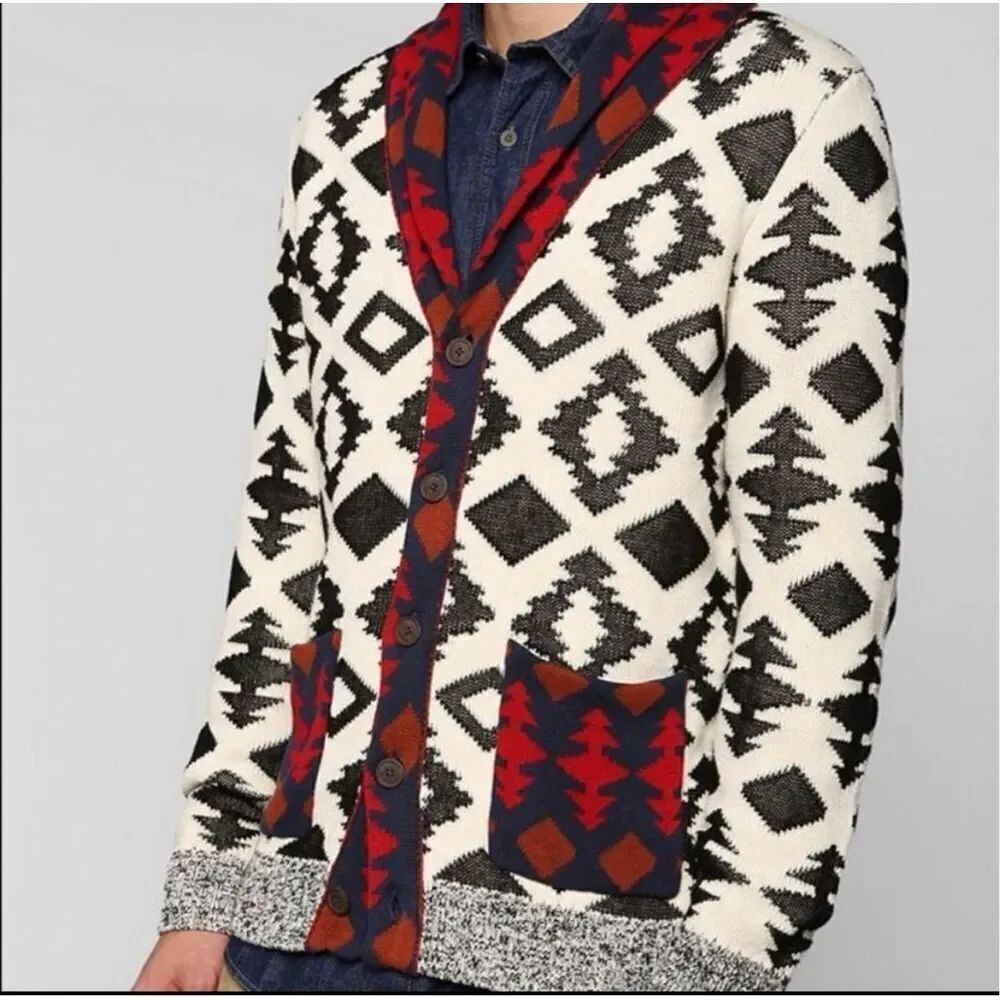 Koto Mens Mixed Aztec Tribal Knit Cardigan Sweater sz XS NWOT